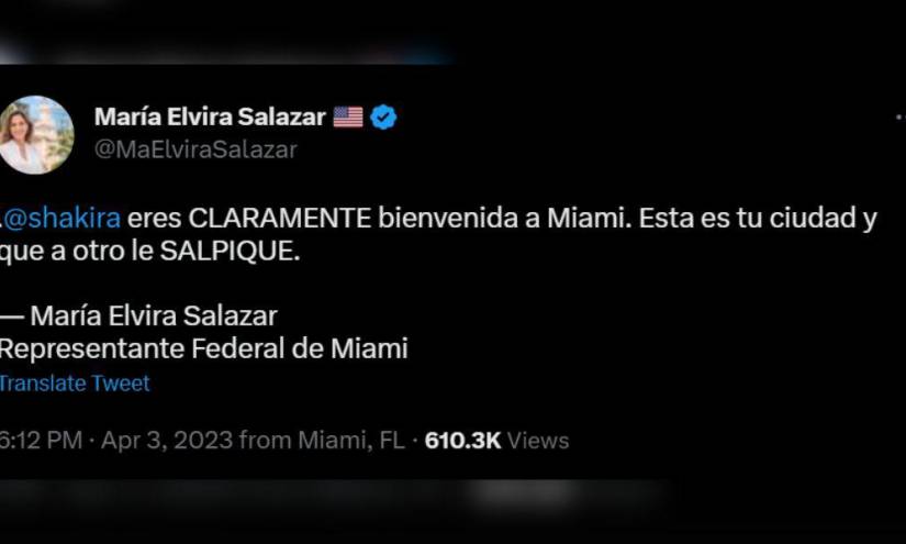 Tweet de María Elvira Salazar, Miembro de la cámara de Representante de los Estados Unidos en una imagen de Archivo.