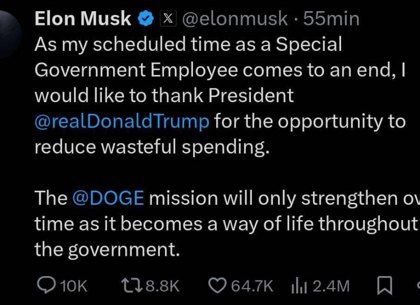 Captura del comentario de Elon Musk en su cuenta de X.