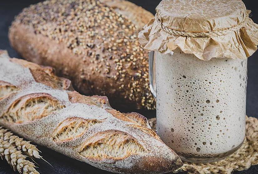 Imagen ilustrativa: Masa madre y panes de masa madre.