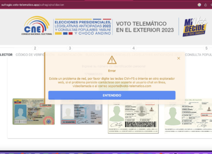 Captura de pantalla del sistema de voto telemático implementado para el 20 de agosto.