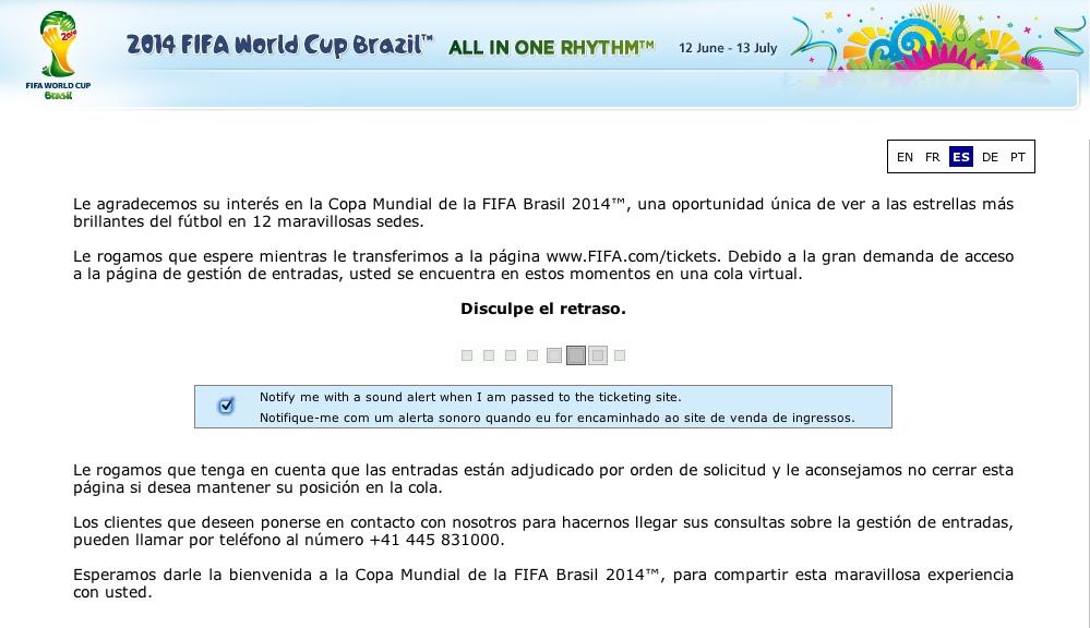 Se agotaron en siete horas 228.959 entradas para Mundial ofrecidas por FIFA